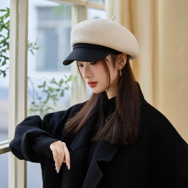 Beret Women's Autumn and Winter Cap Wool Octagonal Hat  Female Equestrian Hat Wool Hat