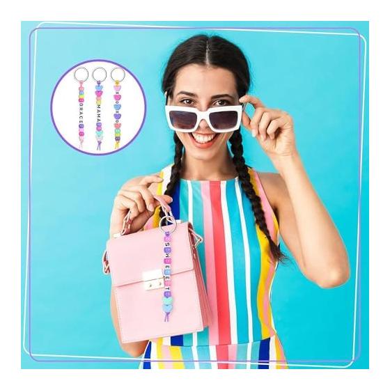 MTDDYMXLFG Alphabet Beads DIY Kit, Large Capacity Set of 566 Keychain Parts, Colorful Bracelet Handmade, Girl's Birthday Gift