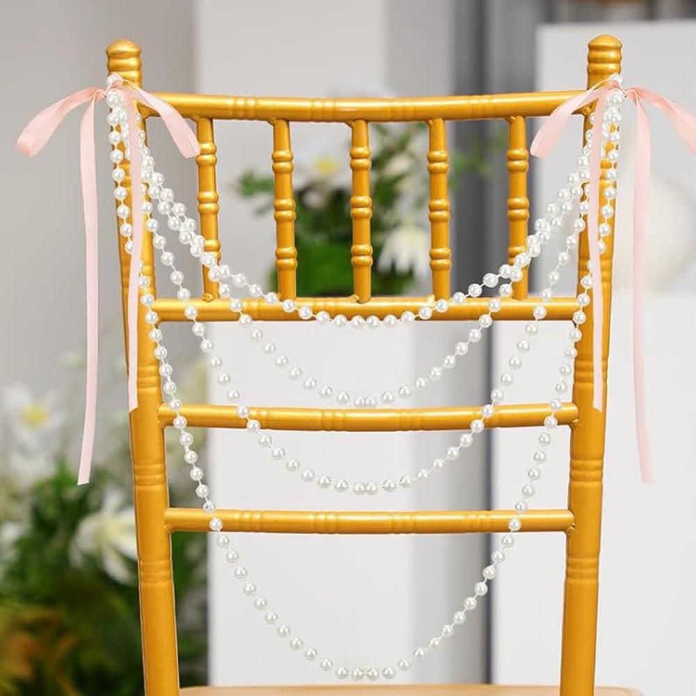 

Artificial Chair Back Pearl Ribbon White DIY Chair Back Pearl String Chair Back Waist Belt розовый