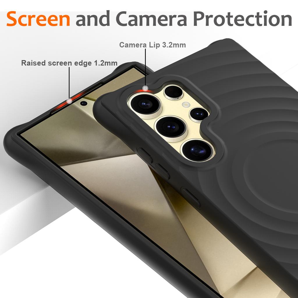 For Samsung Galaxy S24 Ultra Magnetic Case Ripple Texture Anti-Drop Liquid Silicone Phone Cover