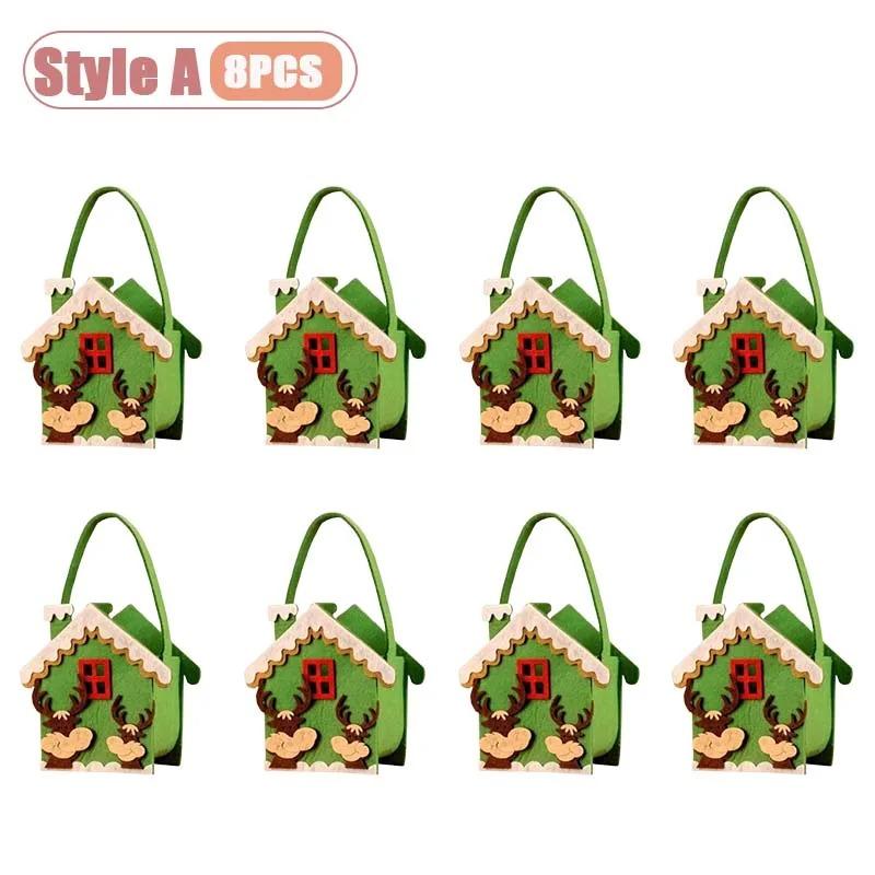 1-8PCS Christmas Felt Handbag Cute Cartoon Candy Gift Bag for Kids Decorative Hand Carry Holiday Tote for Children