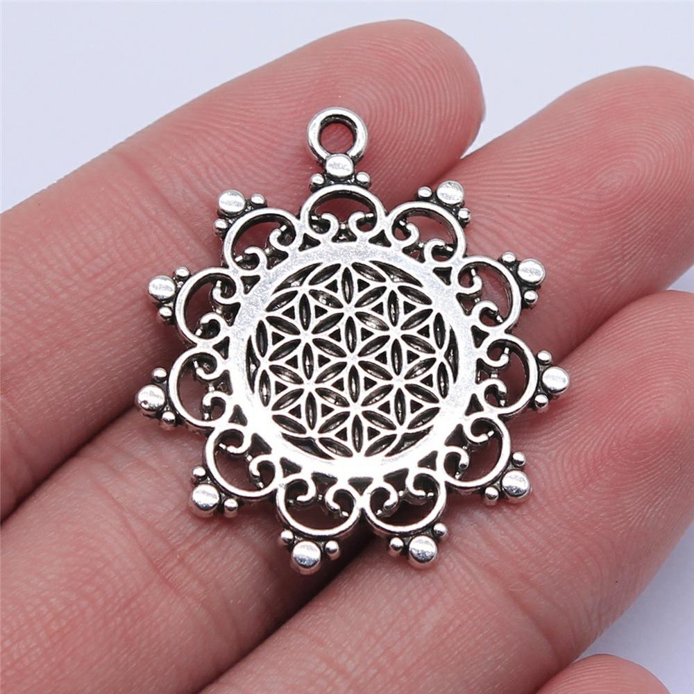 10pcs The Flower Of Life The Seed Of Life Charms Tibetan Silver Color Pendants Antique Jewelry Making DIY Handmade Craft