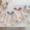 Autumn 2025 Floral Peter Pan Collar Baby Girl Romper with Ruffles