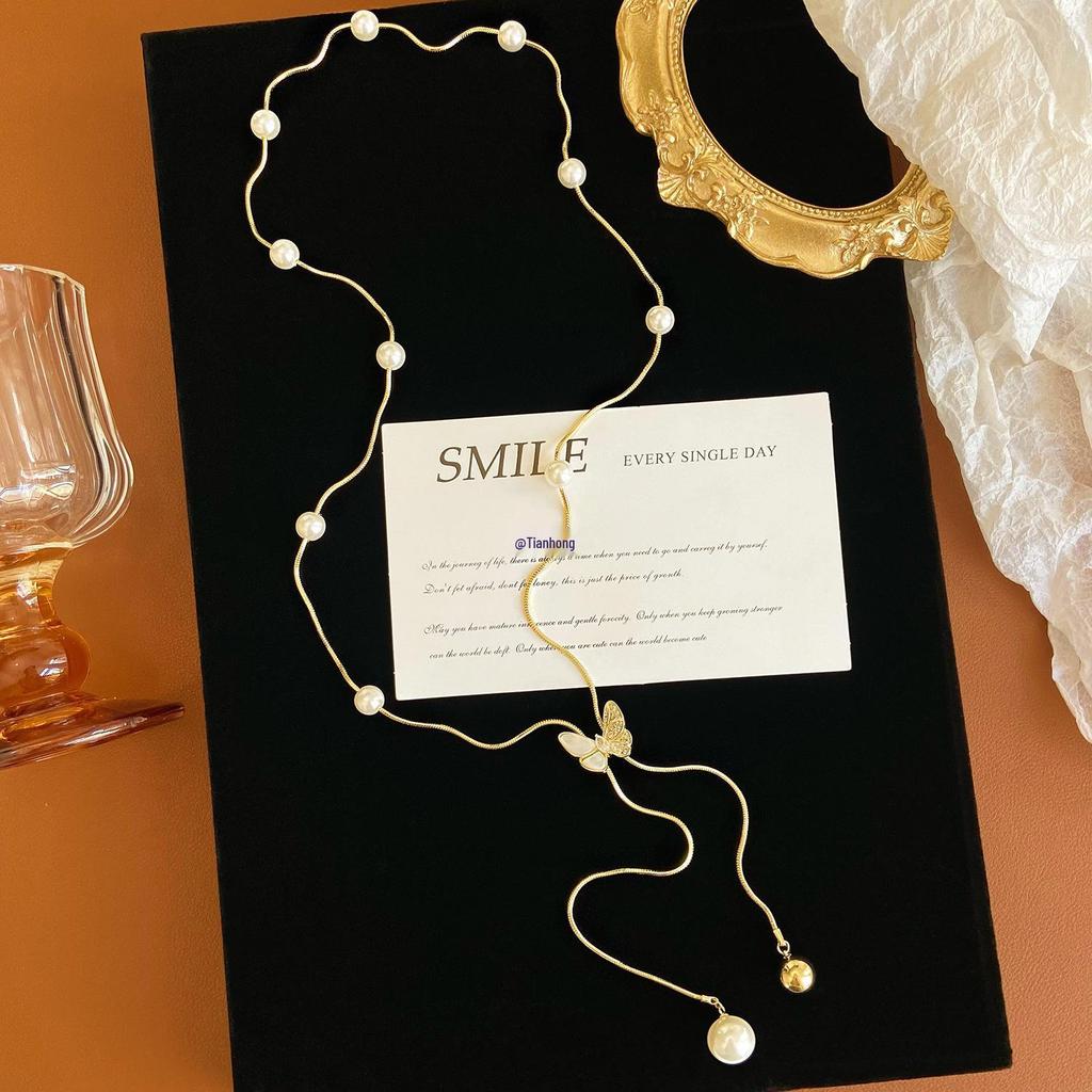 Lange Schmetterling Perlen Pulloverkette – Elegantes Herbst/Winter 2025 Accessoire für Frauen und Mädchen