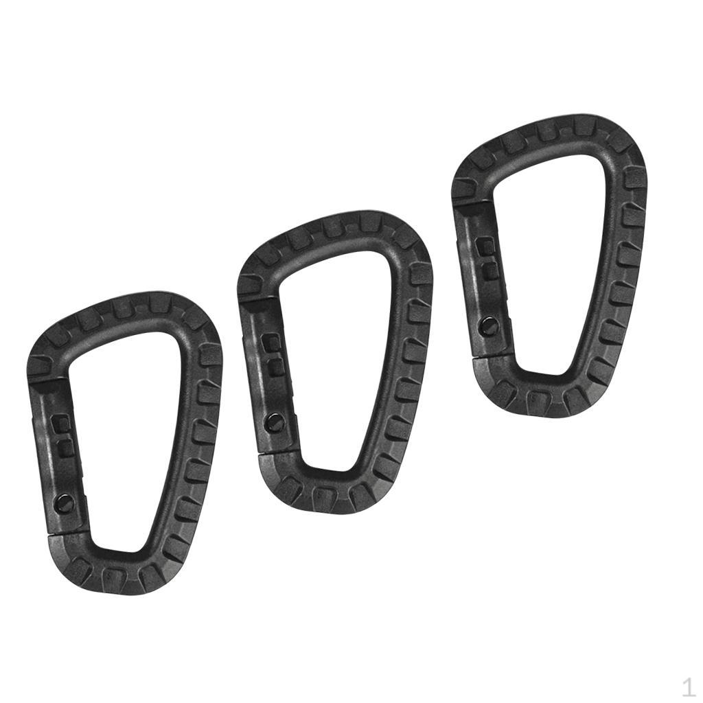 3x Plastic Carabiner Clips Keychains Outdoor Camping Hook 3pcs Black