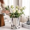 Decorative Electroplated Ceramic Vases With Handmade Pleats Living Room Decoration For Plant And Flowers