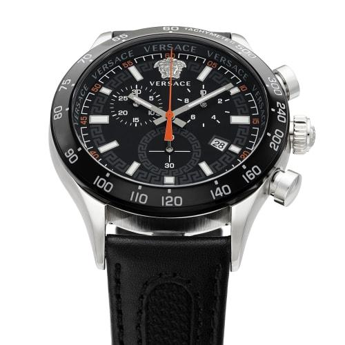 Versace HELLENYIUM CHRONO Men's Watch, Black Dial, Stainless Steel, Sapphire Crystal, Quartz Movement, 44mm, Swiss Made, VE2U00122