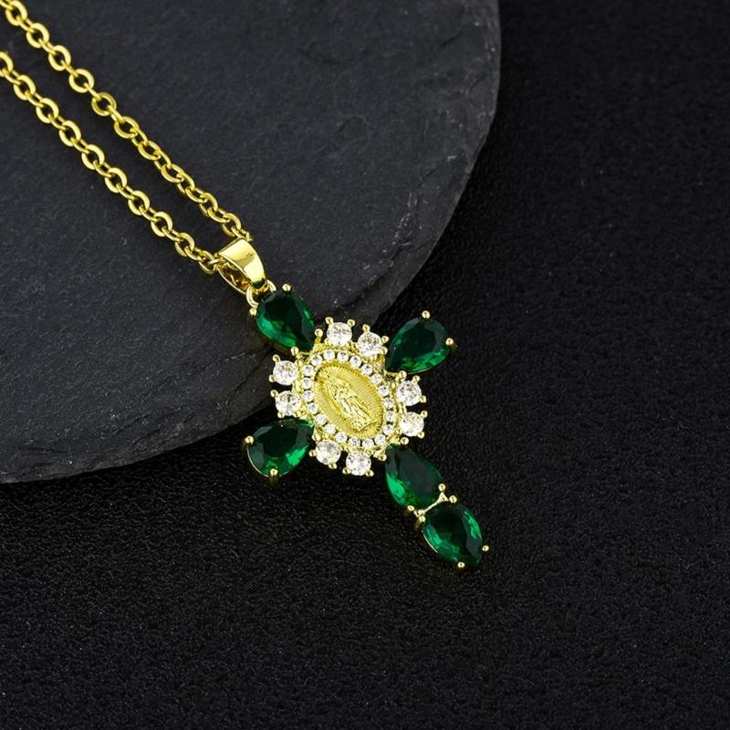 Crucifix Pendant Necklace Unique Cross Maria Charm Clavicle Chain Adjustable Choker Ethnic Style Jewelry Accessory