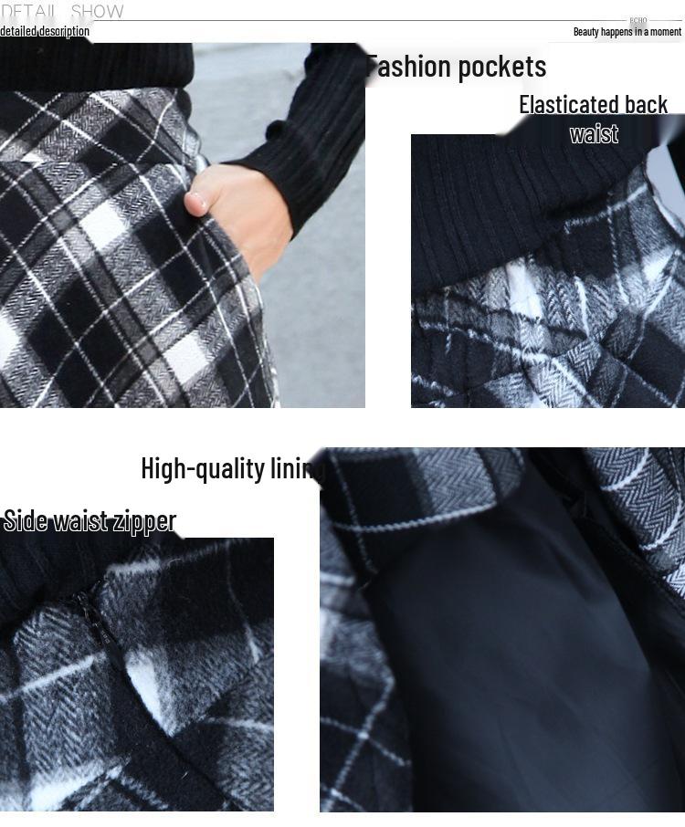 2025 Retro Preppy A-Linien Wollplaidrock - Hohe Taille, Mittellang für Herbst/Winter