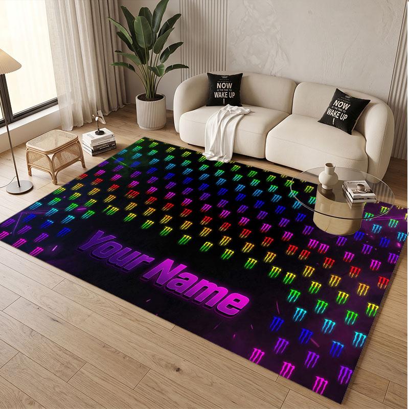 Custom Rug Monster Energy Pattern Print Name Text Soft Non‑Slip Floor Carpet for Home Indoor Decoration