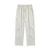 Men's Beige Wide Leg Drawstring Cargo Pants - Oversized Streetwear Baggy Trousers with Pockets