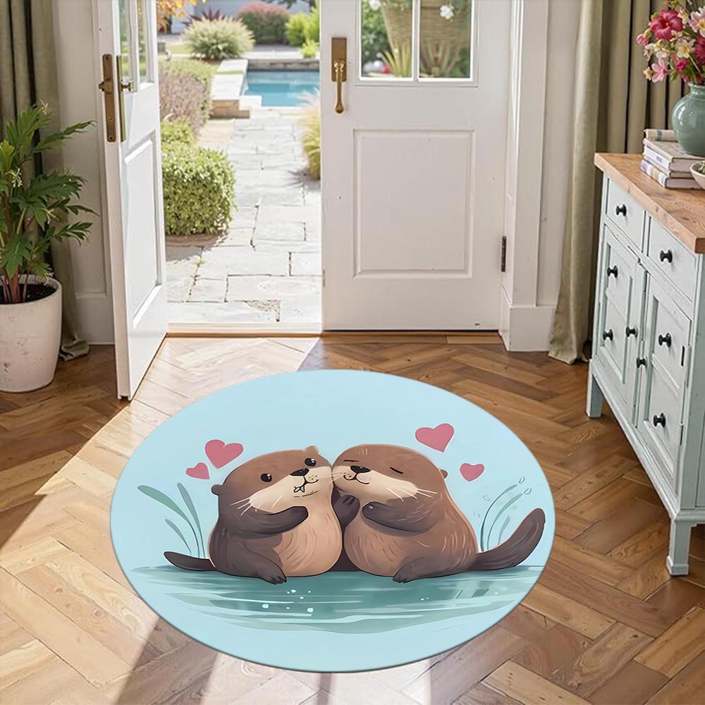 Capybara Round Floor Mat Suitable for Entryway Foyer Hallway Kitchen Antislip Round Carpet Decorate Offices Birthday Christmas Gift