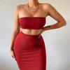 Sexy Strapless and Hip Hugging Skirt Set Sexy Tube Top Bodycon Dress Suit