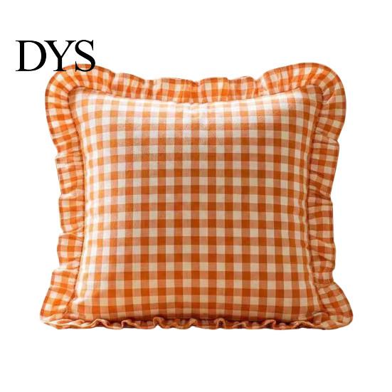 Quadratischer Schlafsofa-Deko-Rüschen-Kissenbezug, Baumwoll-Karomuster-Hülle mit Rüschenrand, 18x18 Unifarbene Kissen Zoll 20x12 Dekorative Hülle für