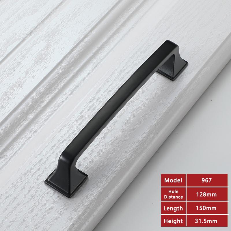 WV Square Matte Black American-style Kitchen Cabinet Handle 128mm Drawer Black Cabinet Wardrobe 7-Character Solid Pulls 287