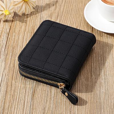 1pc Stylish Black Retro Short Wallet - Compact Design with Secure Zipper & Snap Closure, Multi-Card Slots, Easy-Clean PVC Material