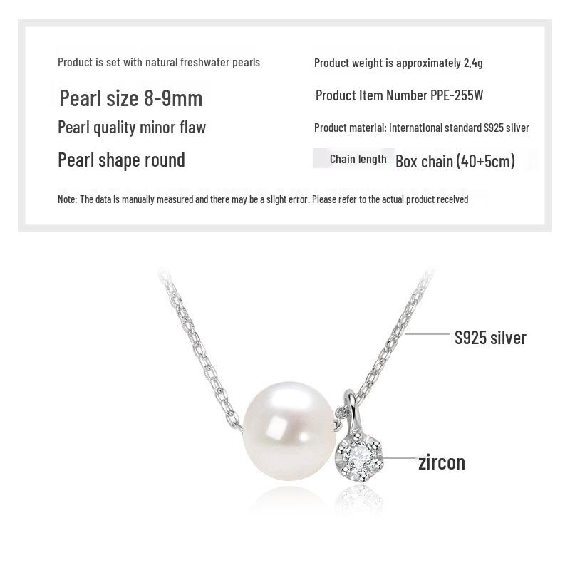Freshwater Pearl & Diamond-Set Silver Pendant Necklace for Women