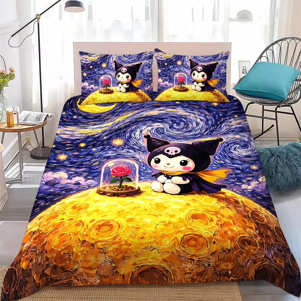 

K-Kuromi Kawaii Duvet Cover Set Home Style Bedding Soft Laundry Cotton Bed 3 Piece Set Student Dormitory Gift 135x200cm