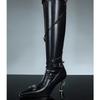 Autumn Special Heel Spice Girl High Heel Boots Pointed Toe Metal Buckle Side Zipper No Knee High Leather Boots