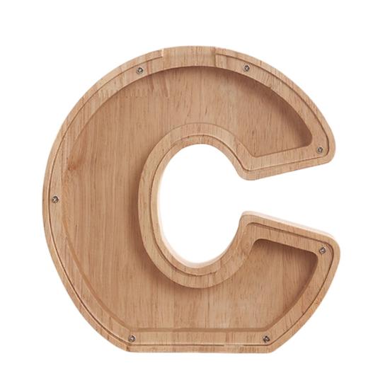 Wooden Piggy Bank with Clear Window, A-Z Letter Coin Cash Container for Kids Adults, Unbreakable Money Saving Box Decoration