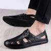 Heißeste Verkäufe Neueste Echtleder Klassiker Schwarze Sommersandalen für Herren Luxus Outdoor Strandschuhe Atmungsaktive Bequeme Slipper Mann