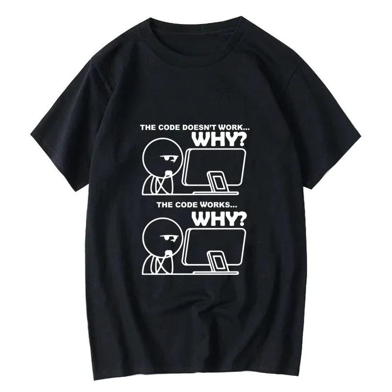 

Women Men T-shirt Funny Programmer Print Summer Loose O-neck Cool for Short Sleeve with Comfort Top Vintage Short Sleeve S