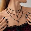 Vintage Gothic Black Crystal Pendant Necklace, Hip Hop Trend Metal Chain Stacked Necklace.