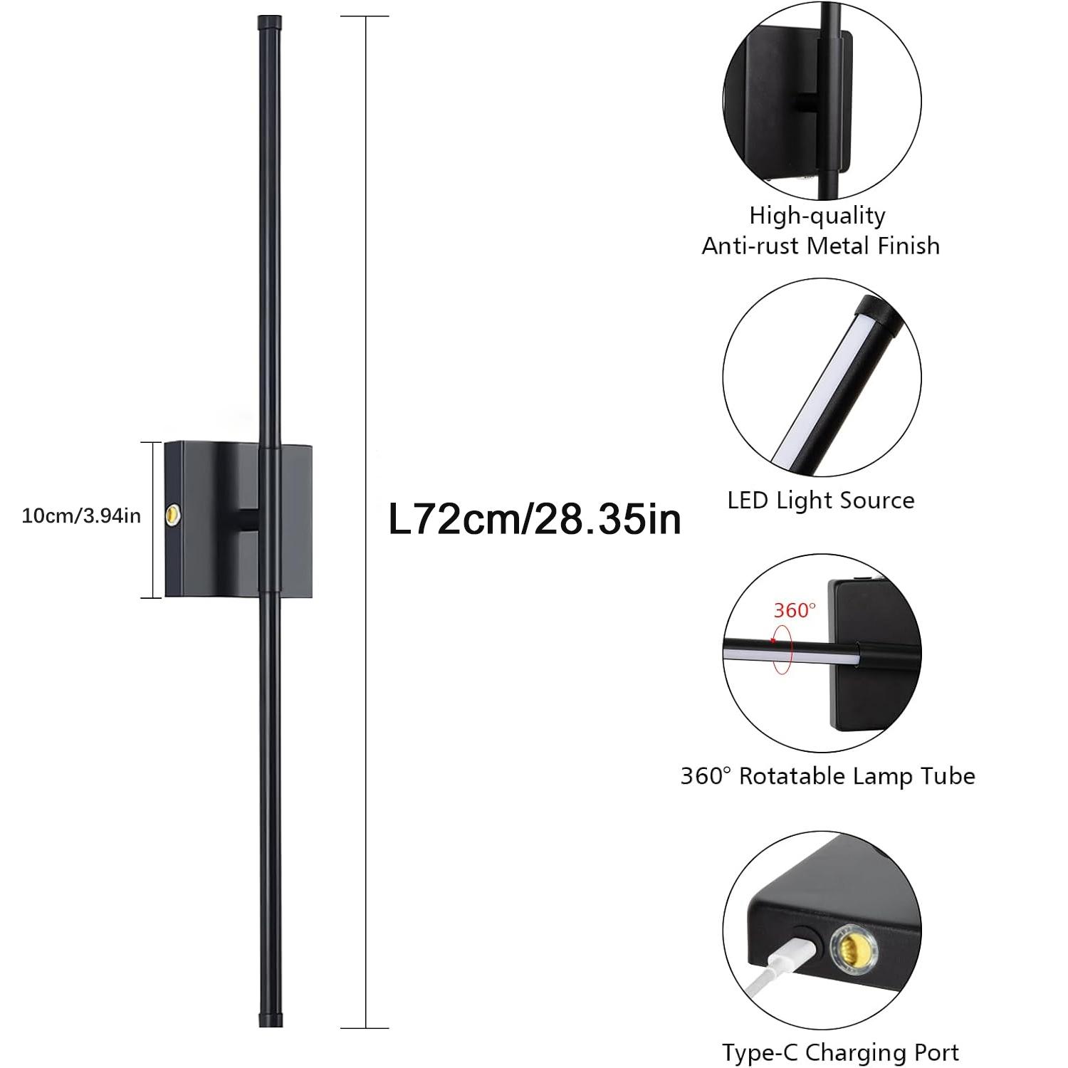 

Перезаряжаемый светодиодный настенный светильник, вращающийся, сегментированный, теплый свет для гостиной, спальни, прихожей, кабинета, туалета, внутреннее освещение Warm Light чёрный