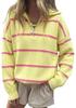 2026 Fall/Winter Women's Striped Zipper Sweater - Loose European and American Fashion Knit Pullover