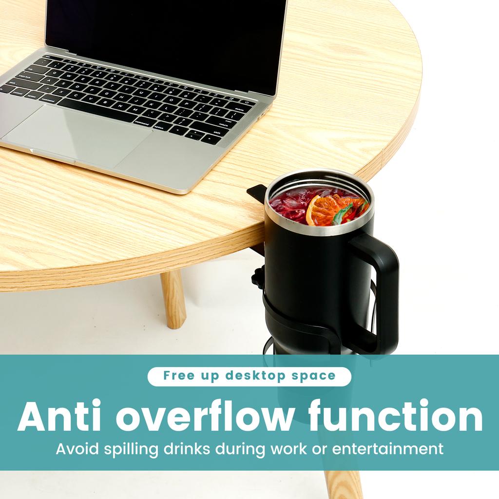 Large Desk Cup Holder Universal Adjustable Leak Proof Clip On Table Cup Holder Adjustable Coffee Mug Headphone Organizer