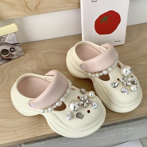 Fashion String Bead Glitter Slides Shoes Woman 2025 Cover Toe House Slippers Platform Jelly Flat Crystal Glitter Slides String Bead Cove