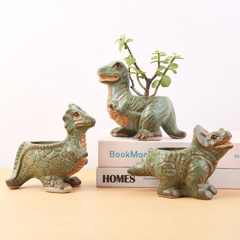 Cartoon Dinosaur Shaped Succulent Cactus Ceramic Personality Small Potted Flower Pot and New Style Indoor Cultivation Universal