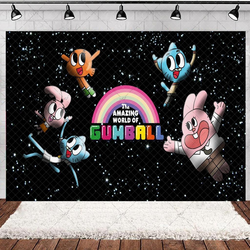 Cartoon Amazing World Birthday Party Decorations Gum&balles Balloon Banner Cake Topper Rabbit Cat Anime Backdrop Kid Favor Gift