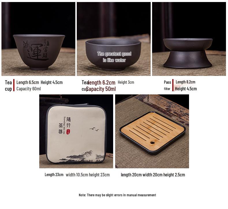 Portable Purple Clay Xishi Teapot Set with Leather Bag and Tea Tray for Home, Travel, or Business