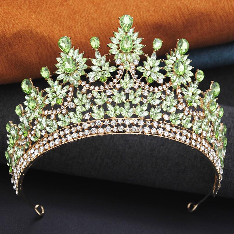 Elegant High Opal Pink Crown Royal Queen Tiaras and Crowns Wedding Hair Jewelry Party Prom Diadem Pageant Headdress Bridal