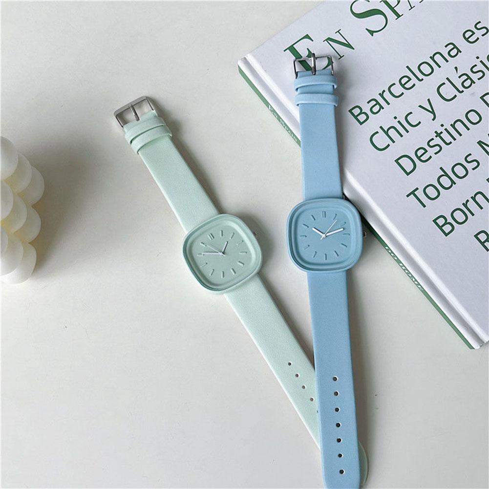 Creative Fashionable Macaron Color Square Watch Multicolored PU Watchband Quartz Watch Women Casual Watch