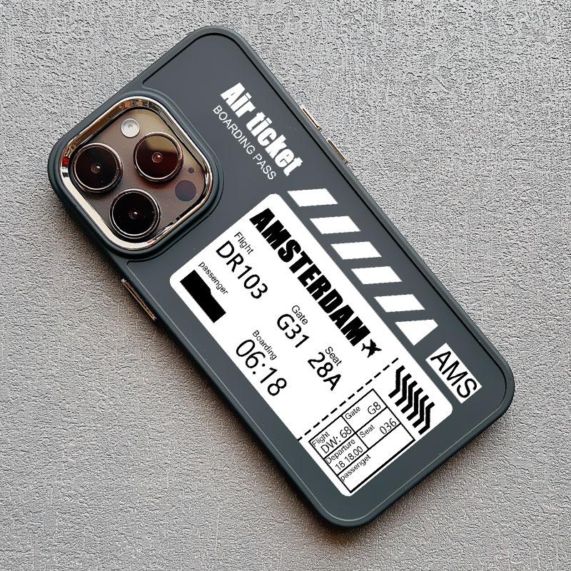 Hot Air Ticket Travel New York London Paris Label Phone Case for iPhone X XS XR 11 12 13 14 15 Pro Max 7 8 Plus Black Soft Cover