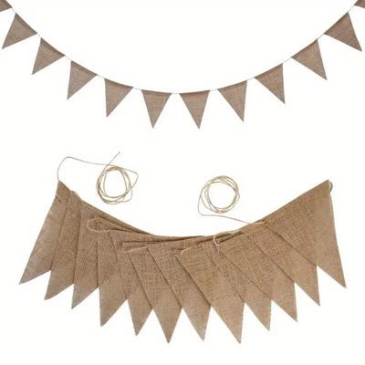 Bannière Anniversaire Vintage Multicolore en Lin Suspendue 12 Drapeaux Fanions Triangles Accessoire Photo Bannières Cadeau de Fête d'Anniversaire