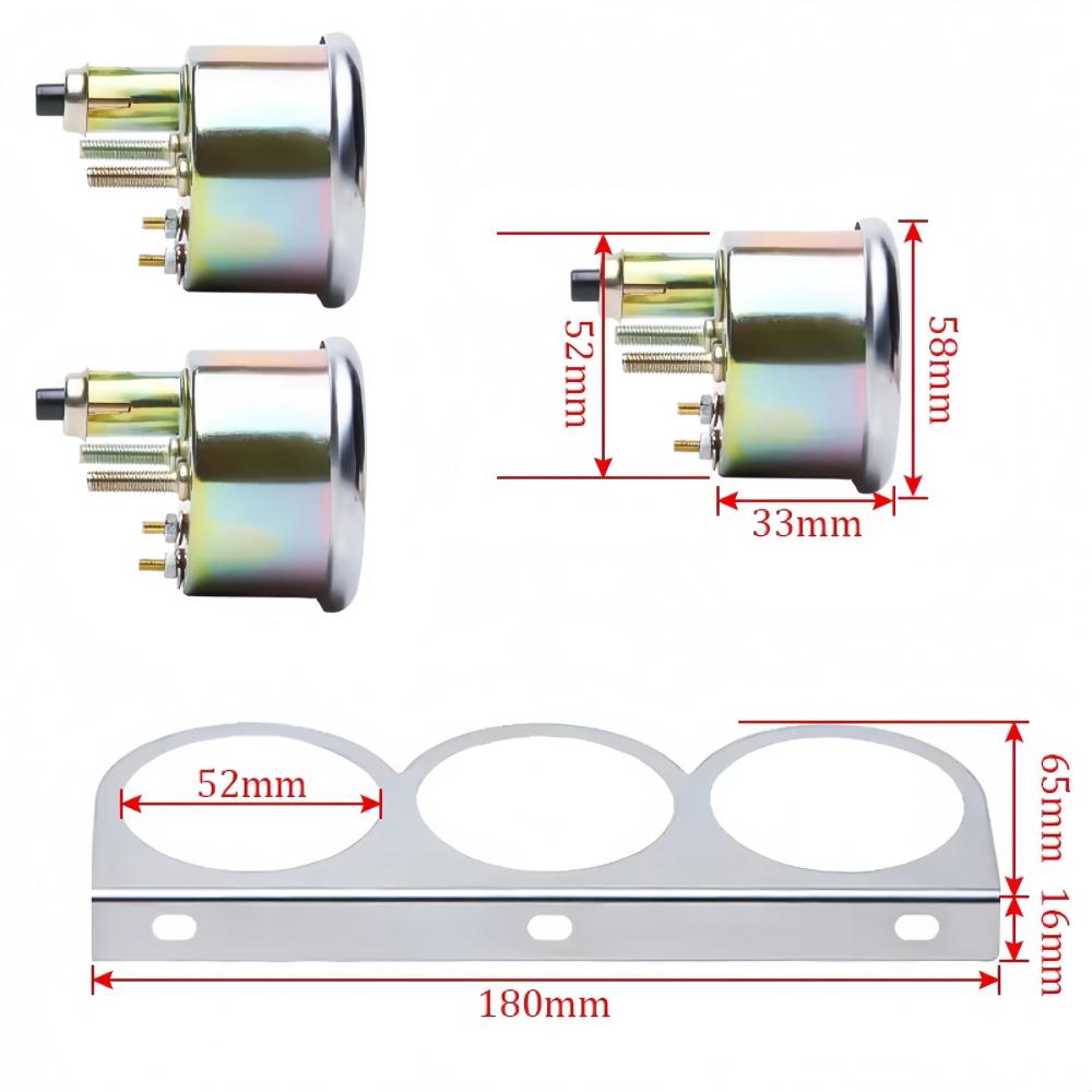Oil Pressure Water Temp Voltmeter 3 in 1 Car Modification Gauge Kit with Accessories 52mm Triple Gauge Mechanical Chrome Volt 8-