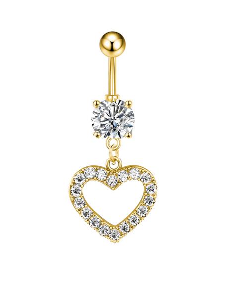 14G Stainless Steel Heart Dangled Belly Button Rings Belly Piercing Nombril for Women Girls Pink Zircon Crystal Sexy Navel Ring