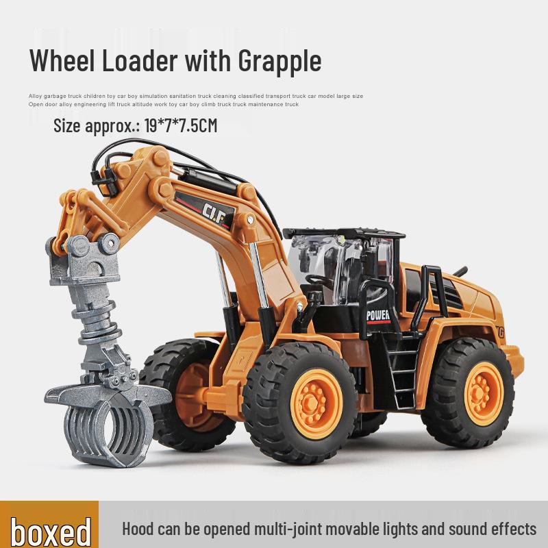 Car Cube Alloy Construction Vehicle Set: Loader, Excavator, Crane, Mixer Truck, and Road Roller Toy