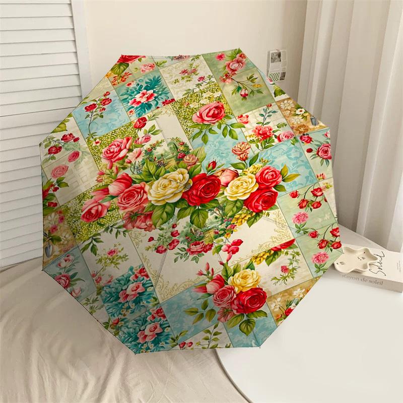 

1PC Floral Patterns Umbrella-8-Rib Reinforced Portable Folding Travel Suitable for All Seasons Outdoor Daily Use Is an Ideal Choice -K0399