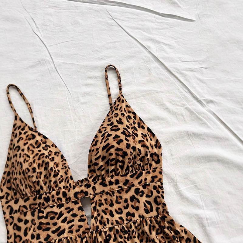Neckholder-Kleid Sommer Leopard Sexy Rückenfrei Urlaub Meerseite Strand Aushöhlungen Kleider