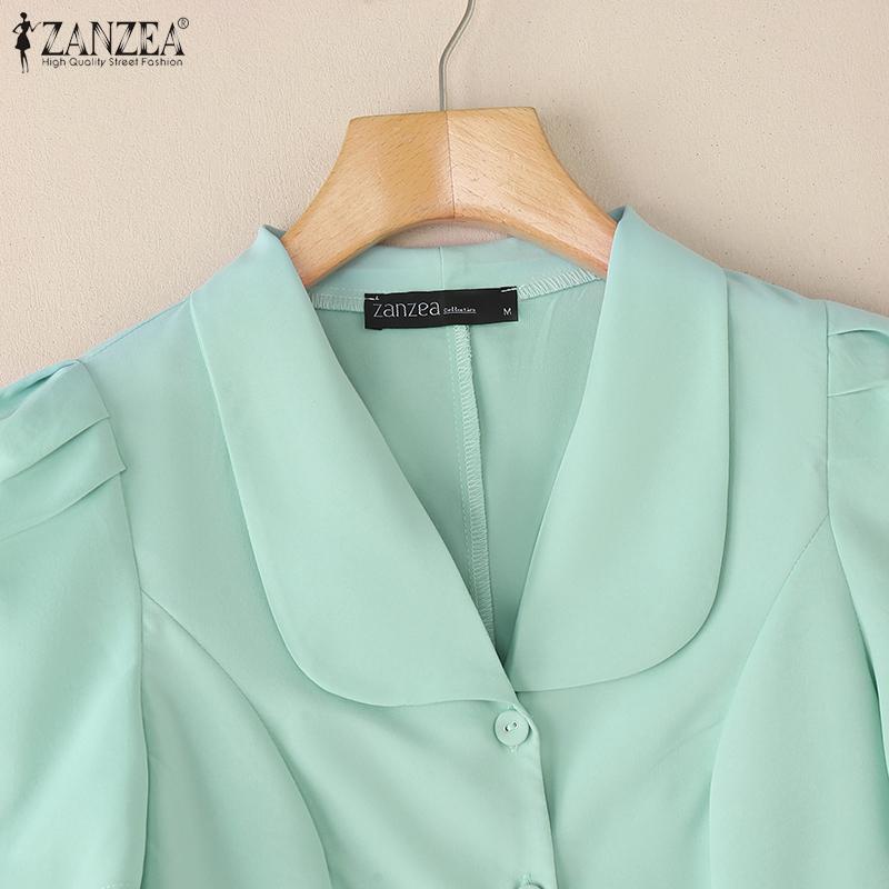 ZANZEA Women Classic Collar Summer Casual Short Sleeve Blouse