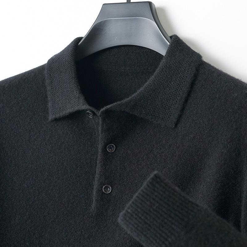 Men S Solid Polo Neck Long Sleeve Pullover Wool Sweater