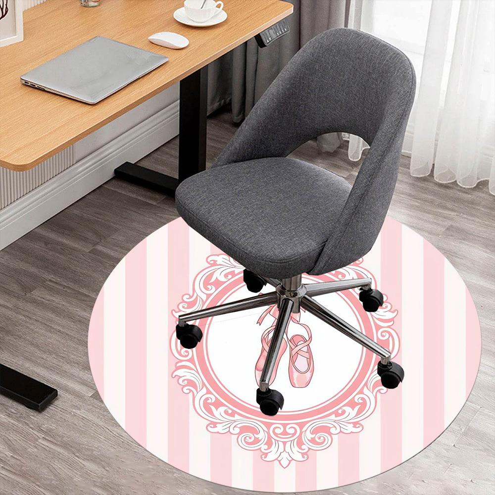 1pc Ballerina ShoesPink Stripes Round Chair Mat Area Rug - Non-Slip, Floor Mat for Office, Bedroom, Home Decor Christmas Gift P0811427