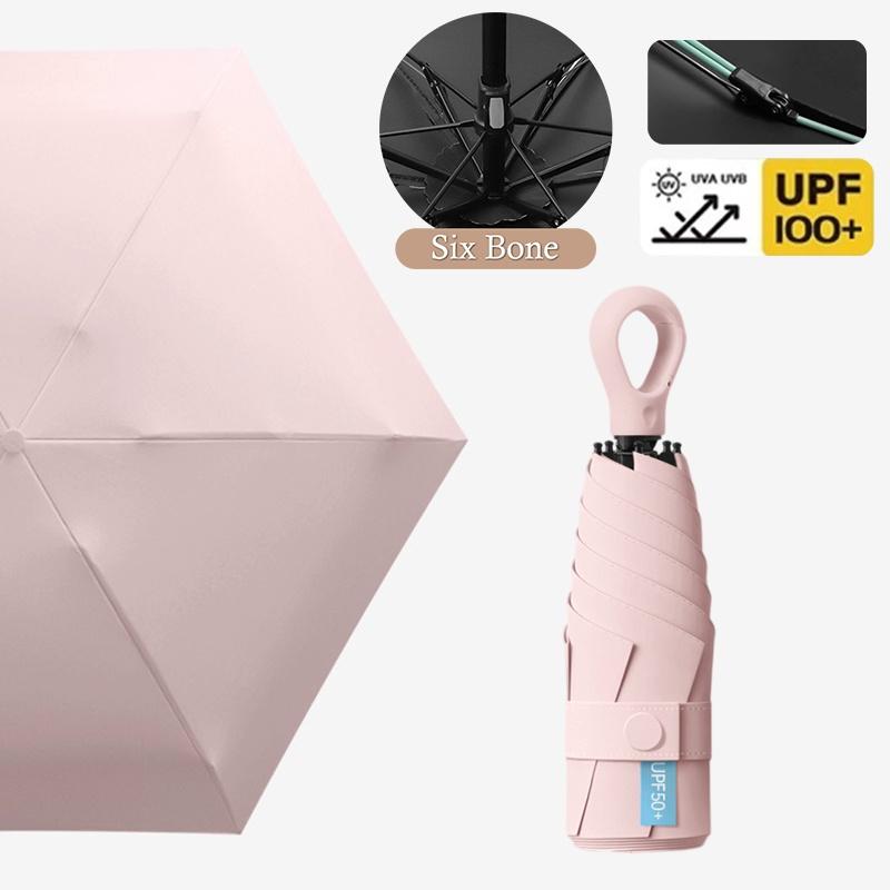 Uv Protection Mini Umbrella Ultralight 6-Fold Portable Sunshade For Women Outdoor Beach Travel Compact Windproof Quick Dry