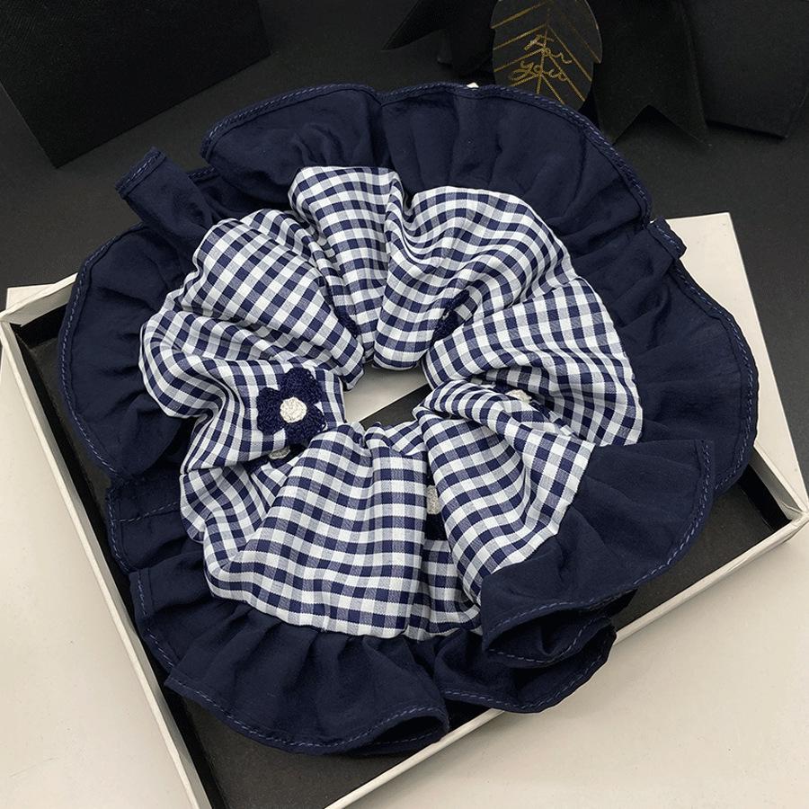 Korean Style Blue & White Plaid Ruffle Scrunchie for Women - Versatile Hair Accessory 2025 синий