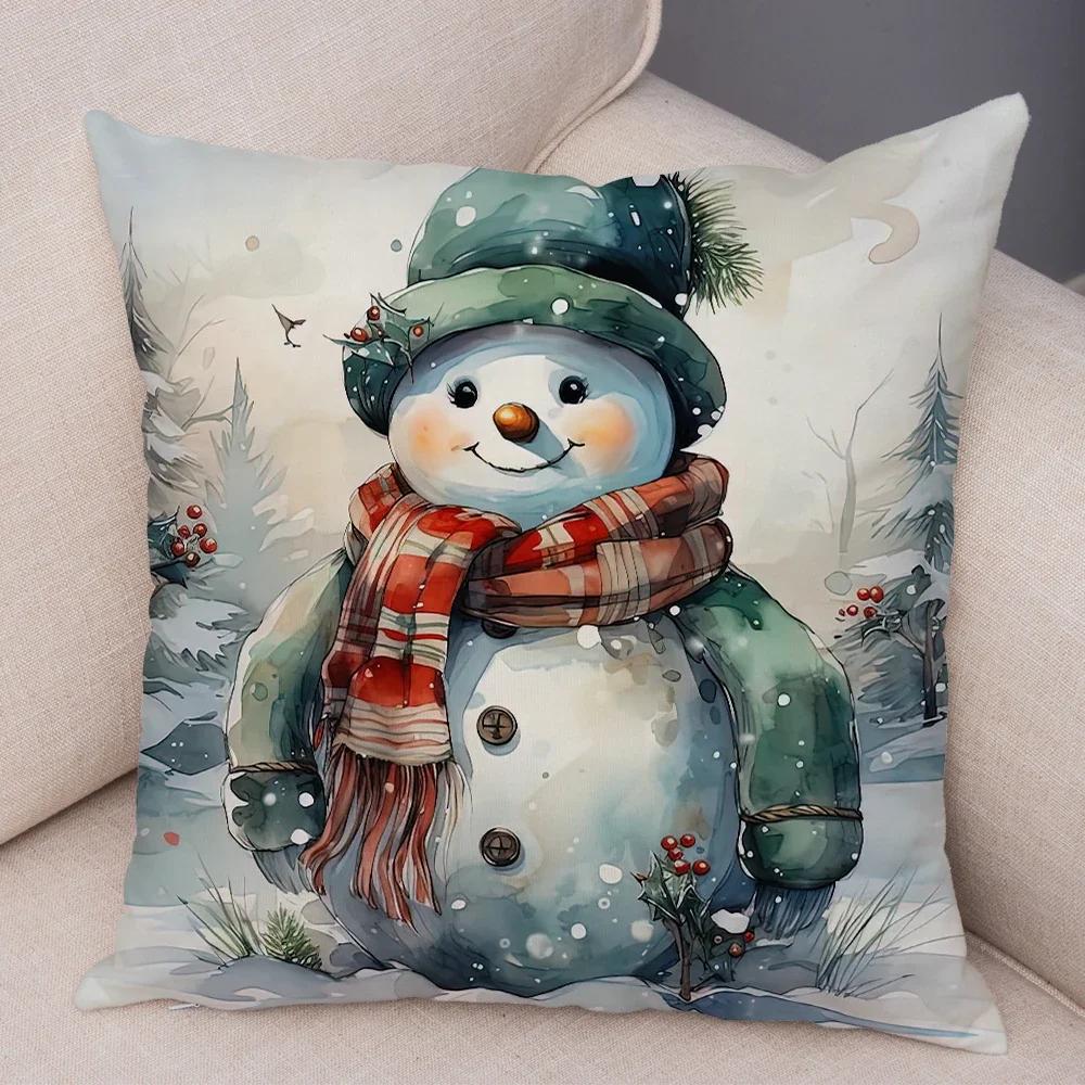 Frohe Weihnachten Kissenbezug Doppelseitiger Druck Deko Niedlicher Cartoon Schneemann Kissenbezug Plüsch Weihnachtsmann Kissenbezug für Sofa Zuhause Auto