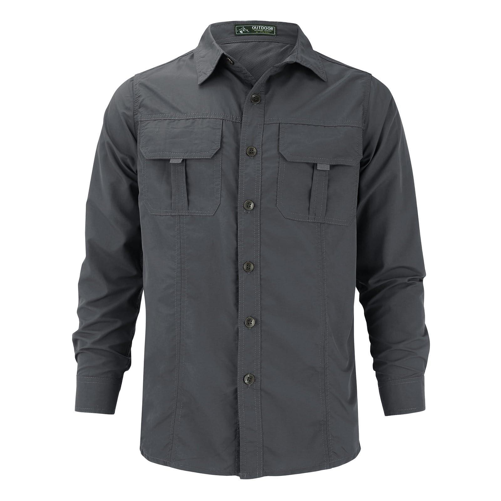 

Men Slim Quick Dry Dress Shirts Casual Lightweight Button Down Hiking With Pockets XXL